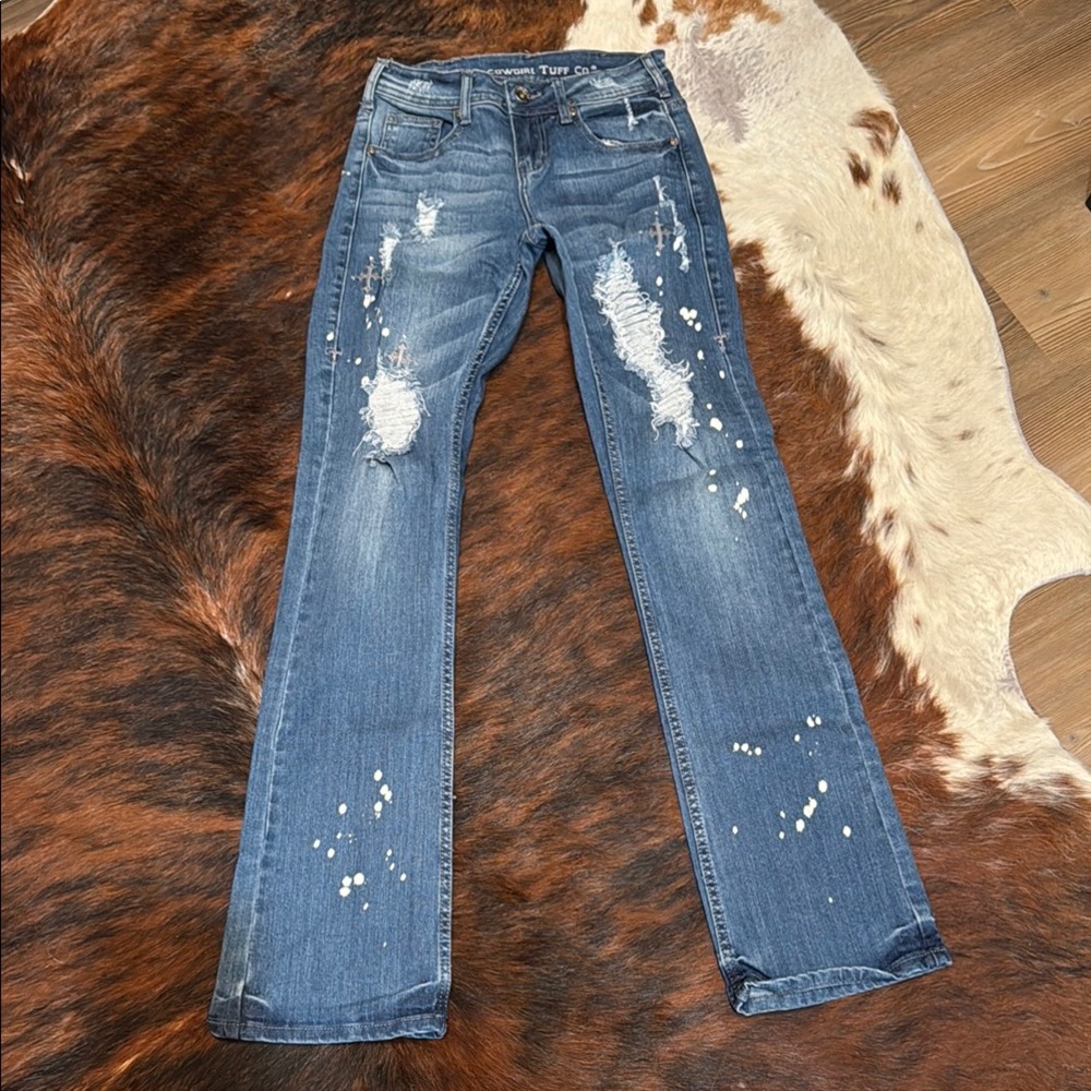 Cowgirl Tuff Trendy Blue Distressed Jeans